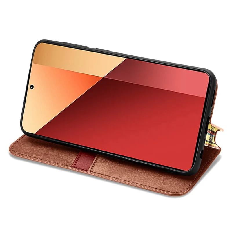 For Xiaomi Redmi Note 13 Pro 4G / Poco M6 Pro 4G PU Leather Case Rhombus Imprint Wallet Stand Phone Cover - Brown