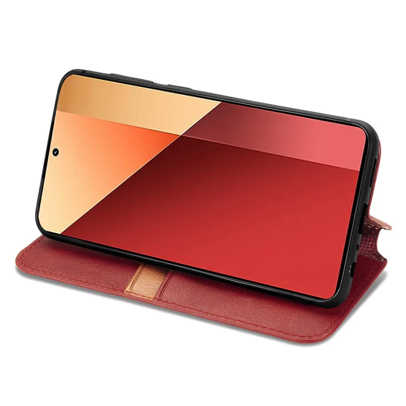 Pour Xiaomi Redmi Note 13 Pro 4G / Poco M6 Pro 4G Étui de téléphone Rhombus Leather Wallet Cover - Rouge