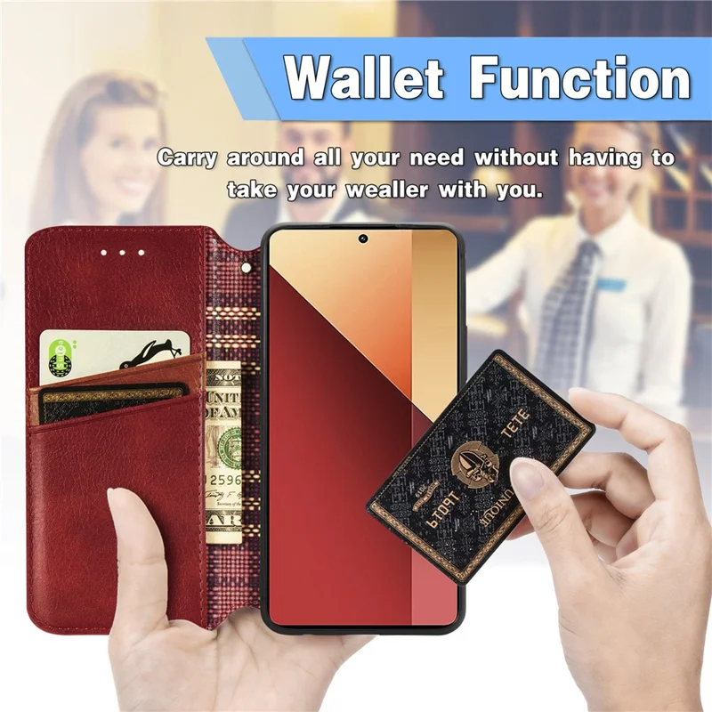 Pour Xiaomi Redmi Note 13 Pro 4G / Poco M6 Pro 4G Étui de téléphone Rhombus Leather Wallet Cover - Rouge