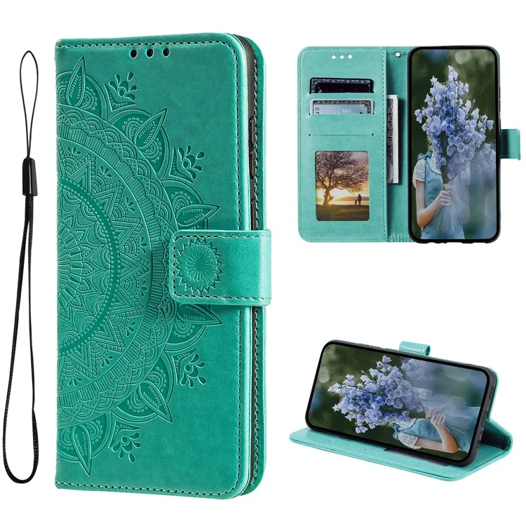 For Motorola Moto G64 5G Phone Case PU Leather Imprinted Design Wallet Flip Phone Cover - Green