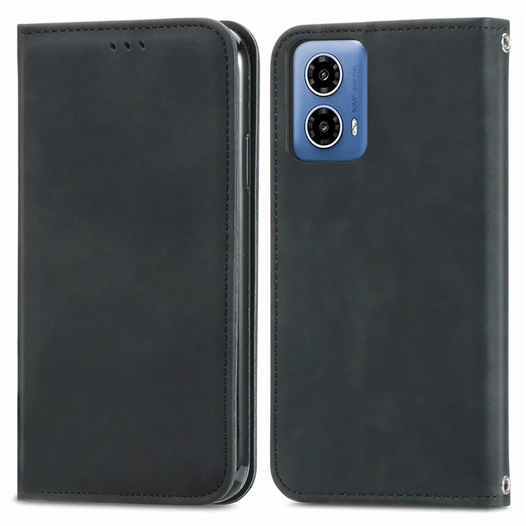 Para Motorola Moto G45 5G / G34 5G Funda magnética de piel sintética con tacto de piel - Negra