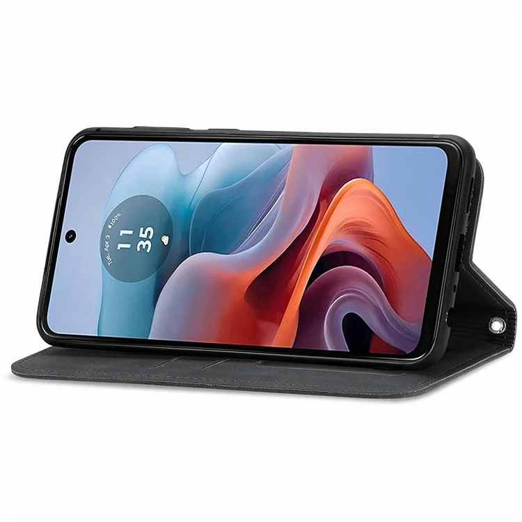 Para Motorola Moto G45 5G / G34 5G Funda magnética de piel sintética con tacto de piel - Negra