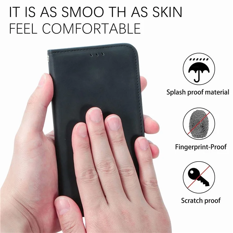 Para Motorola Moto G45 5G / G34 5G Funda magnética de piel sintética con tacto de piel - Negra