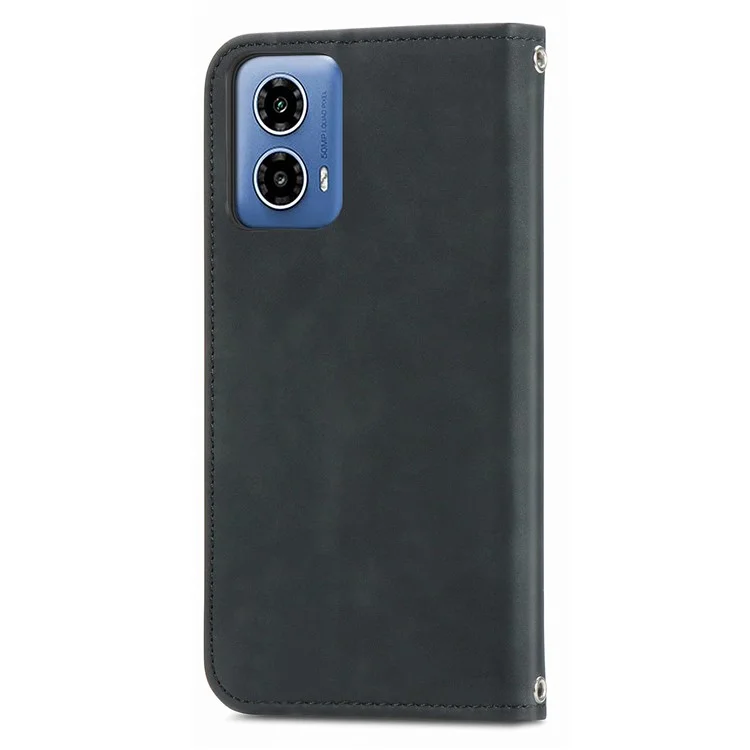 Para Motorola Moto G45 5G / G34 5G Funda magnética de piel sintética con tacto de piel - Negra