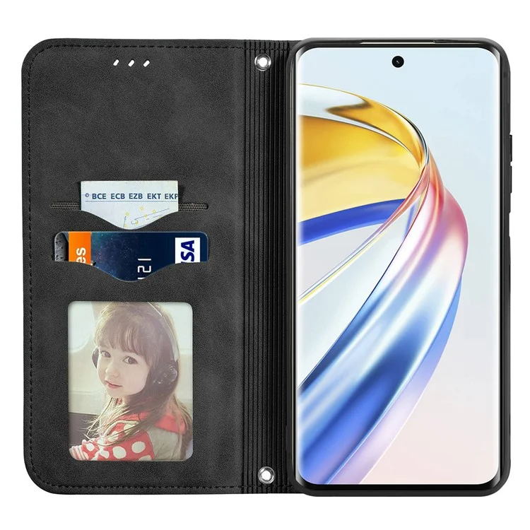 For Honor X9b 5G / Magic6 Lite 5G / X50 5G Case PU Leather Skin-touch Mobile Phone Stand Cover - Black