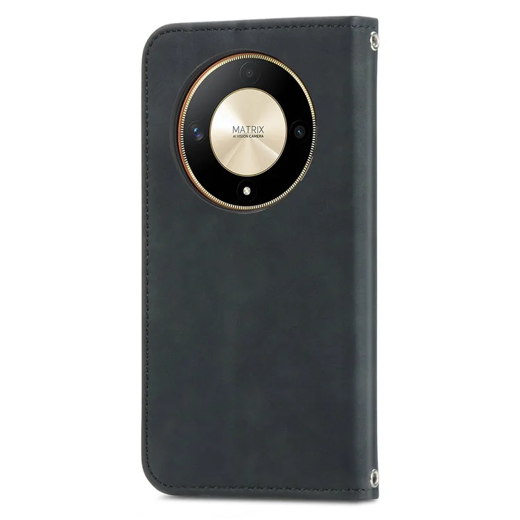 For Honor X9b 5G / Magic6 Lite 5G / X50 5G Case PU Leather Skin-touch Mobile Phone Stand Cover - Black
