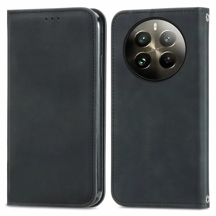 For Realme 12 4G / 12+ 5G Folio Flip Case PU Leather Skin-Touch Mobile Phone Cover - Black