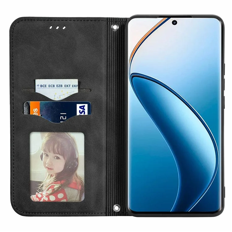 For Realme 12 4G / 12+ 5G Folio Flip Case PU Leather Skin-Touch Mobile Phone Cover - Black