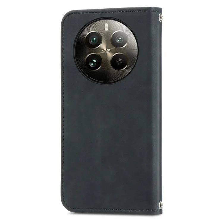 For Realme 12 4G / 12+ 5G Folio Flip Case PU Leather Skin-Touch Mobile Phone Cover - Black