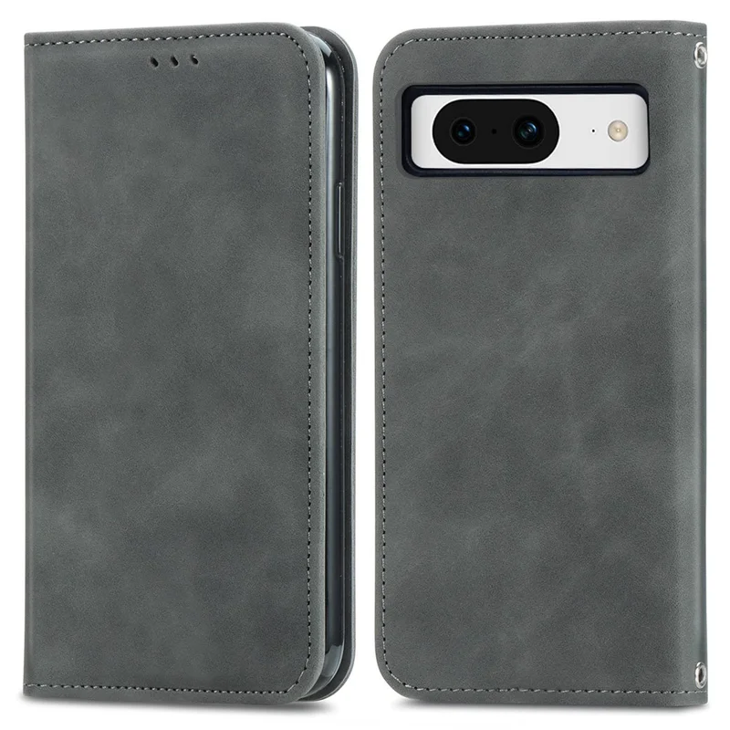 For Google Pixel 8a Book Style Flip Case PU Leather Skin-touch Phone Cover - Grey