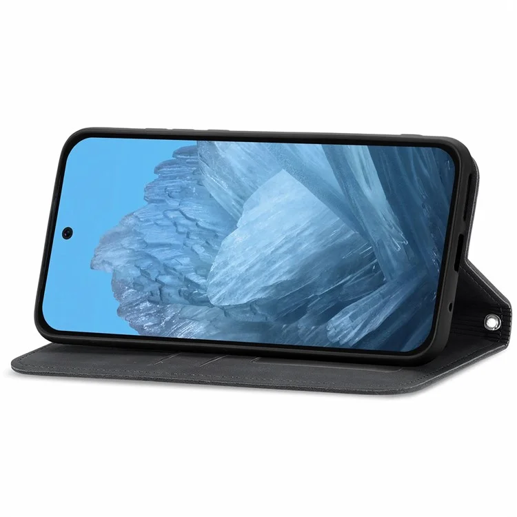 Para el estuche del teléfono celular Google Pixel 9 / Pixel 9 Pro Retro Magnetic Auto Closing Card Holder Leather Stand Cover - Negro