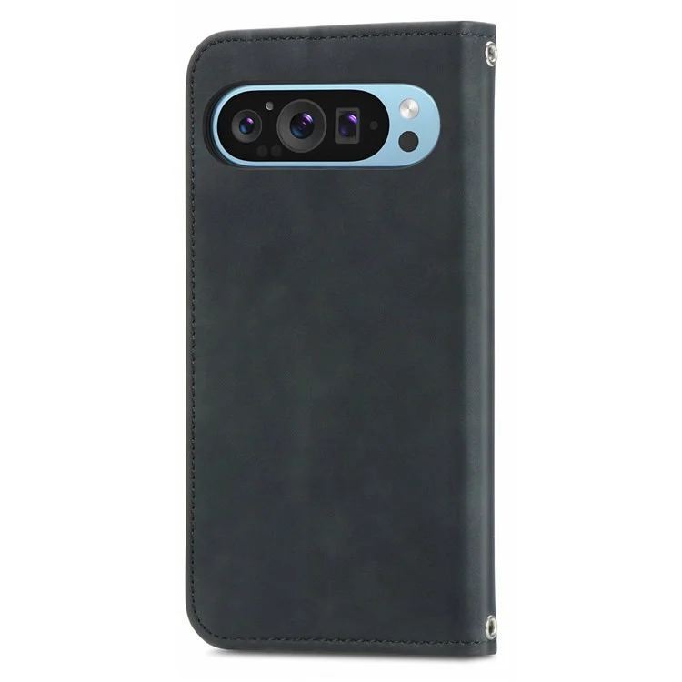 Para el estuche del teléfono celular Google Pixel 9 / Pixel 9 Pro Retro Magnetic Auto Closing Card Holder Leather Stand Cover - Negro