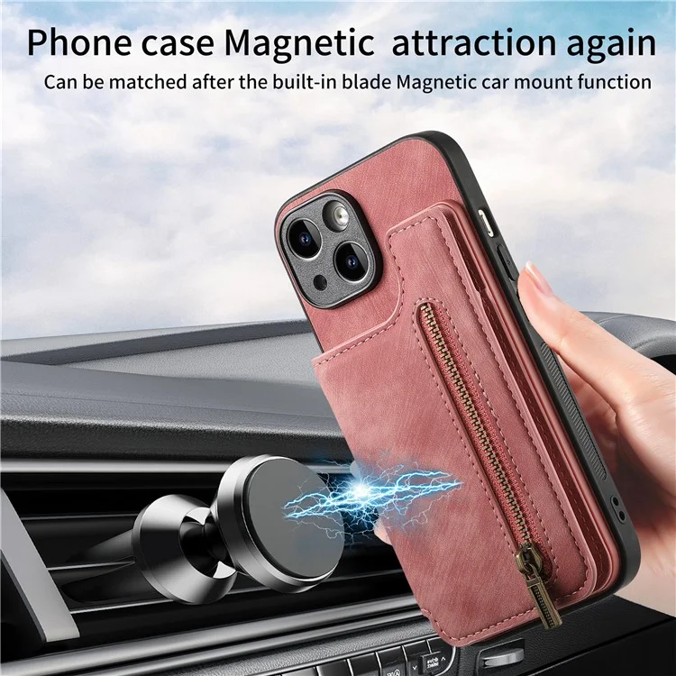 D15 Für iPhone 13 Ständer Cover PU+TPU Handyhülle Retro Brieftasche - Pink
