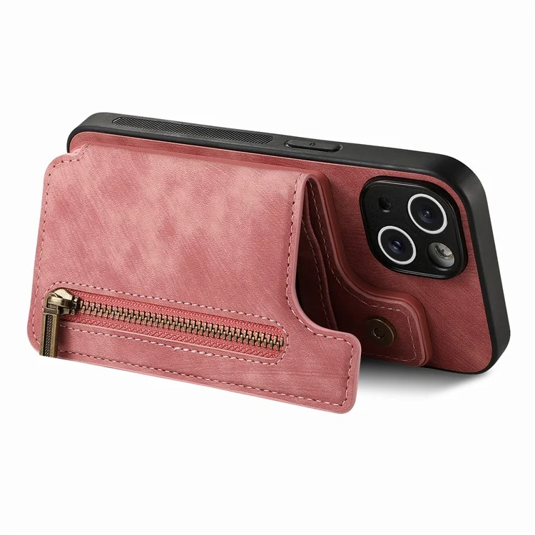 D15 Für iPhone 13 Ständer Cover PU+TPU Handyhülle Retro Brieftasche - Pink