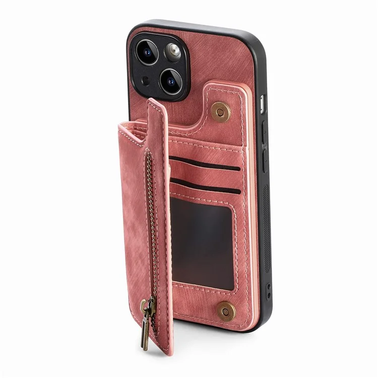 D15 Für iPhone 13 Ständer Cover PU+TPU Handyhülle Retro Brieftasche - Pink