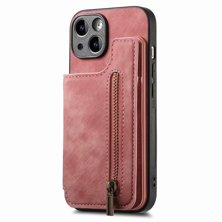 D15 Für iPhone 13 Ständer Cover PU+TPU Handyhülle Retro Brieftasche - Pink