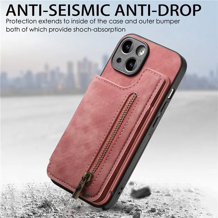 D15 Für iPhone 13 Ständer Cover PU+TPU Handyhülle Retro Brieftasche - Pink