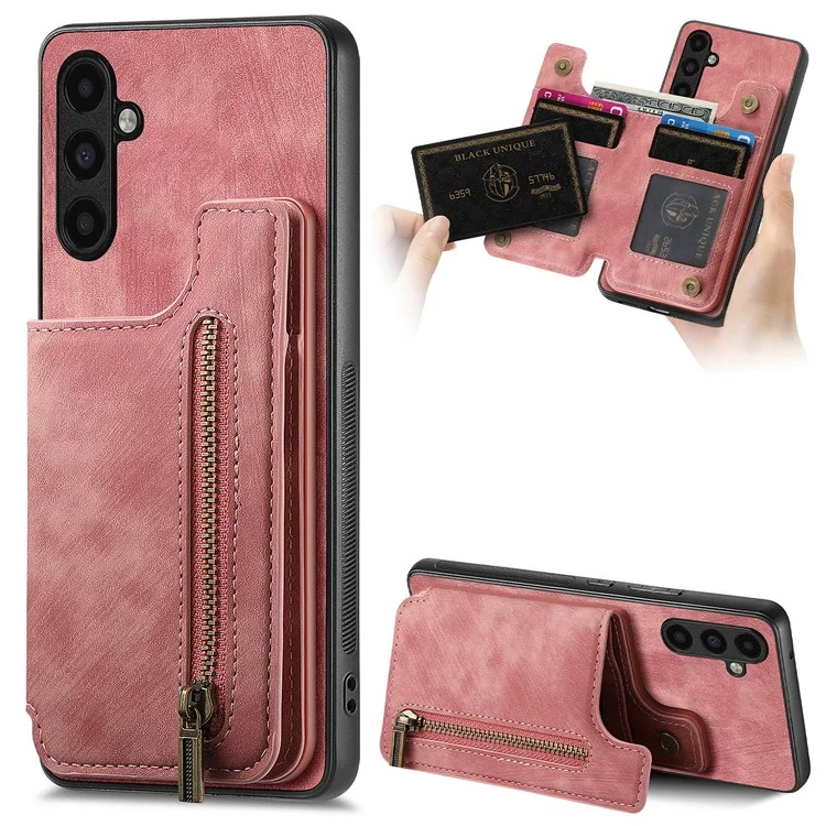D15 Für Samsung Galaxy A13 5G / A04s 4G (164,7 x 76,7 x 9,1 mm) Wallet Case Retro PU+TPU Kickstand Handyhülle - Pink