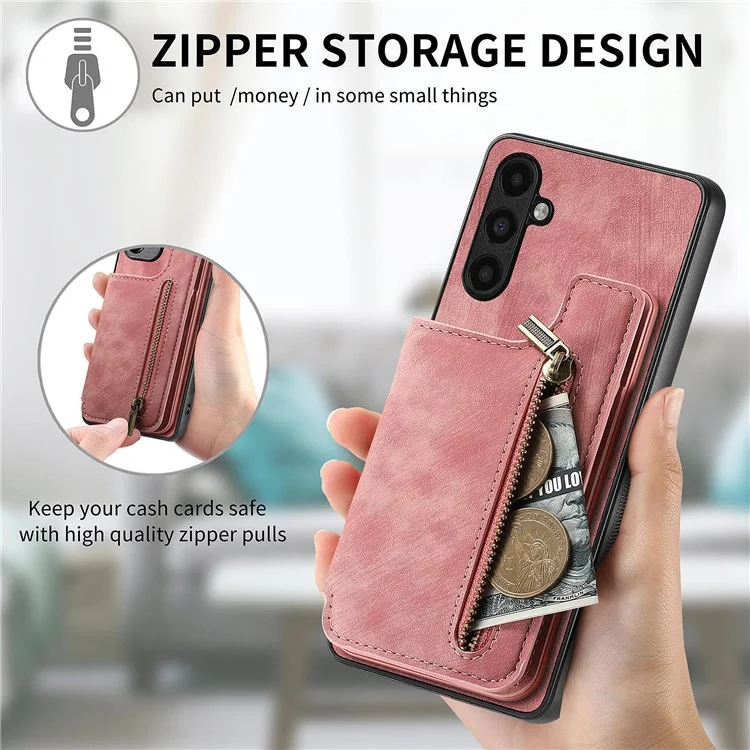 D15 Für Samsung Galaxy A13 5G / A04s 4G (164,7 x 76,7 x 9,1 mm) Wallet Case Retro PU+TPU Kickstand Handyhülle - Pink