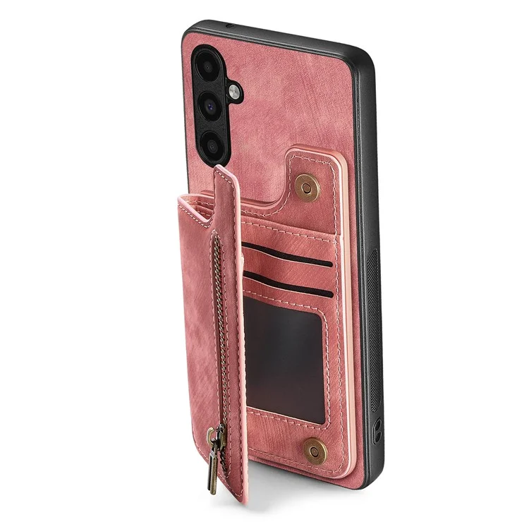 D15 Für Samsung Galaxy A13 5G / A04s 4G (164,7 x 76,7 x 9,1 mm) Wallet Case Retro PU+TPU Kickstand Handyhülle - Pink