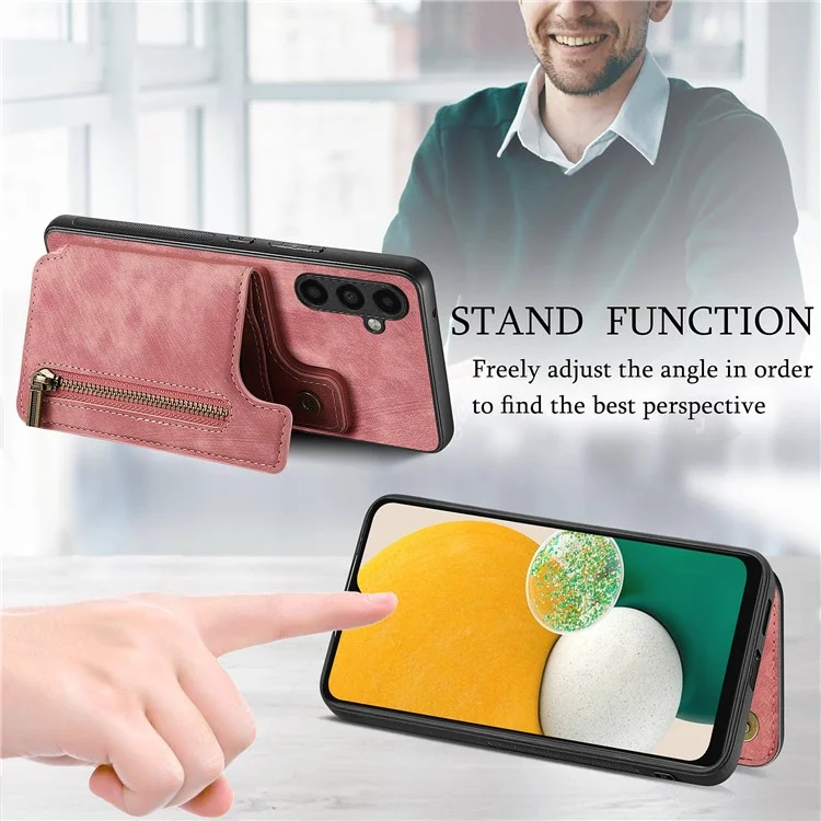 D15 Für Samsung Galaxy A13 5G / A04s 4G (164,7 x 76,7 x 9,1 mm) Wallet Case Retro PU+TPU Kickstand Handyhülle - Pink