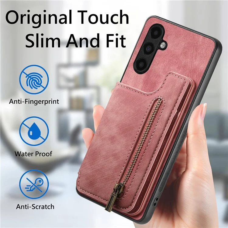 D15 Für Samsung Galaxy A13 5G / A04s 4G (164,7 x 76,7 x 9,1 mm) Wallet Case Retro PU+TPU Kickstand Handyhülle - Pink