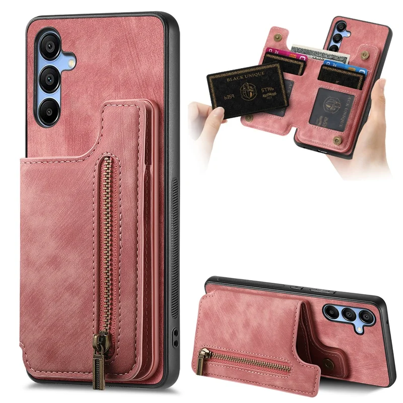 D15 For Samsung Galaxy A34 5G Case Retro PU+TPU Wallet Phone Cover with Kickstand - Pink
