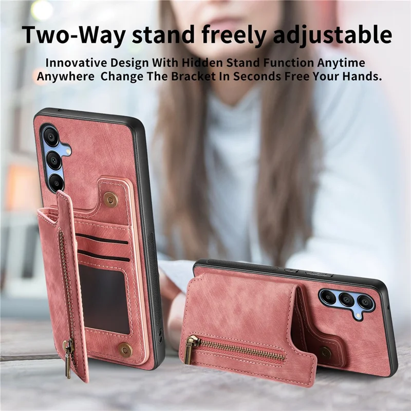 D15 For Samsung Galaxy A34 5G Case Retro PU+TPU Wallet Phone Cover with Kickstand - Pink