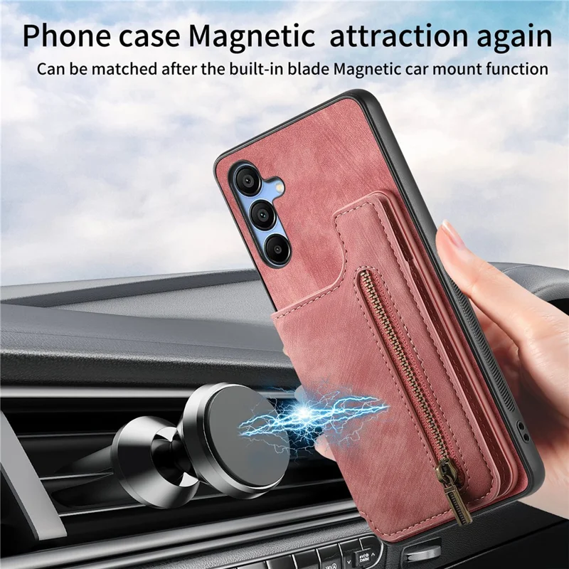D15 For Samsung Galaxy A34 5G Case Retro PU+TPU Wallet Phone Cover with Kickstand - Pink