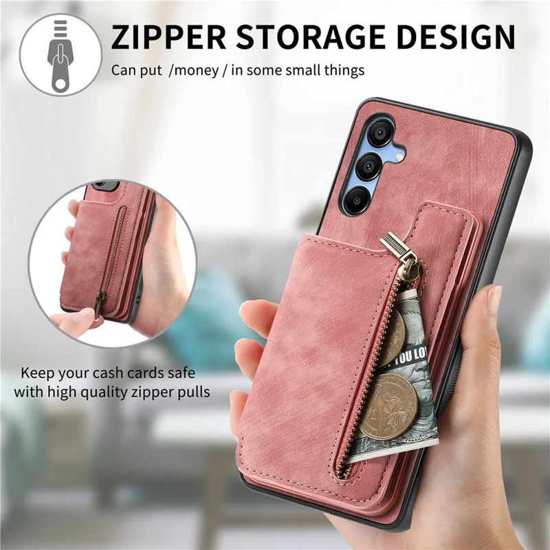 D15 For Samsung Galaxy A34 5G Case Retro PU+TPU Wallet Phone Cover with Kickstand - Pink