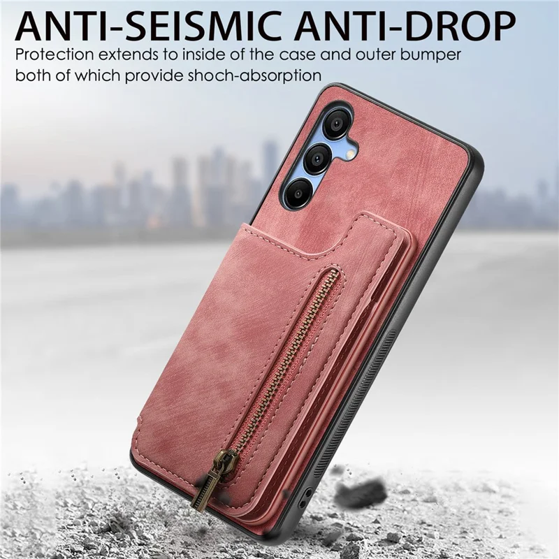 D15 For Samsung Galaxy A34 5G Case Retro PU+TPU Wallet Phone Cover with Kickstand - Pink