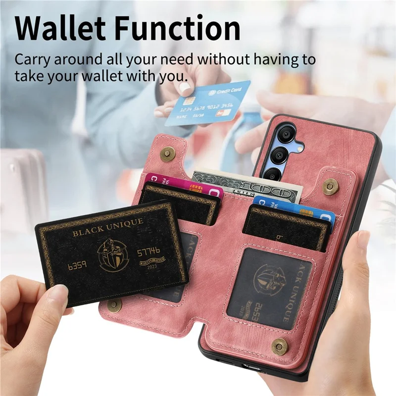 D15 For Samsung Galaxy A34 5G Case Retro PU+TPU Wallet Phone Cover with Kickstand - Pink