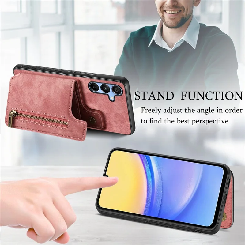D15 For Samsung Galaxy A34 5G Case Retro PU+TPU Wallet Phone Cover with Kickstand - Pink