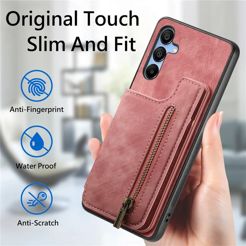 D15 For Samsung Galaxy A34 5G Case Retro PU+TPU Wallet Phone Cover with Kickstand - Pink