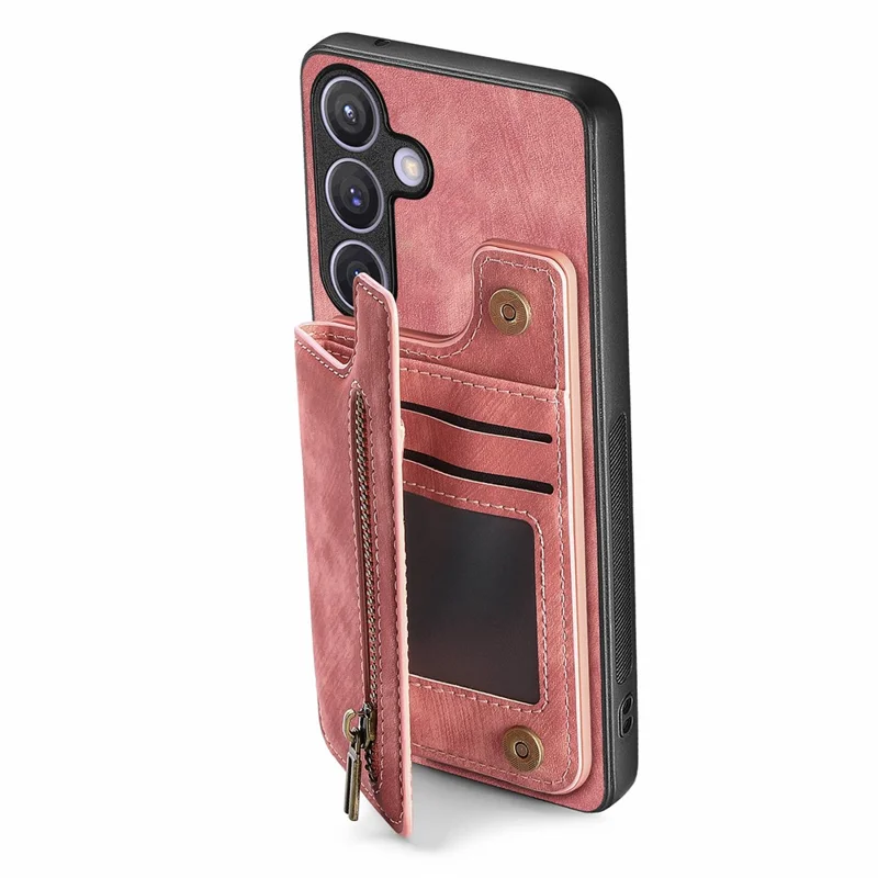 D15 For Samsung Galaxy S24 Wallet Case Retro PU+TPU Anti-scratch Kickstand Phone Shell - Pink