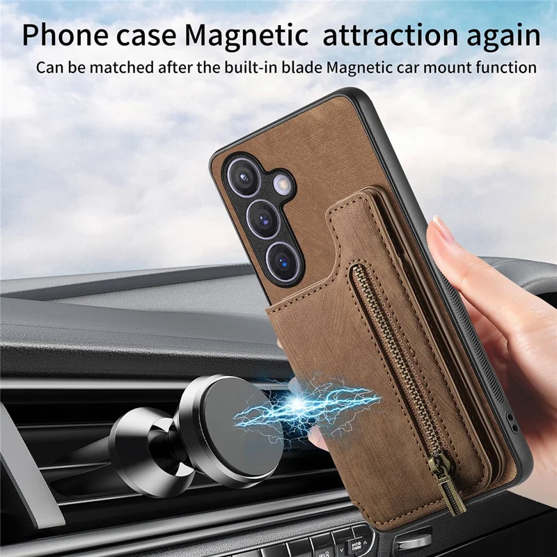 D15 For Samsung Galaxy S24 Wallet Case Retro PU+TPU Anti-scratch Kickstand Phone Shell - Brown