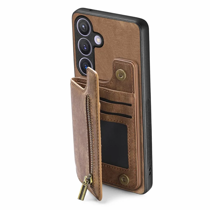 D15 For Samsung Galaxy S24 Wallet Case Retro PU+TPU Anti-scratch Kickstand Phone Shell - Brown