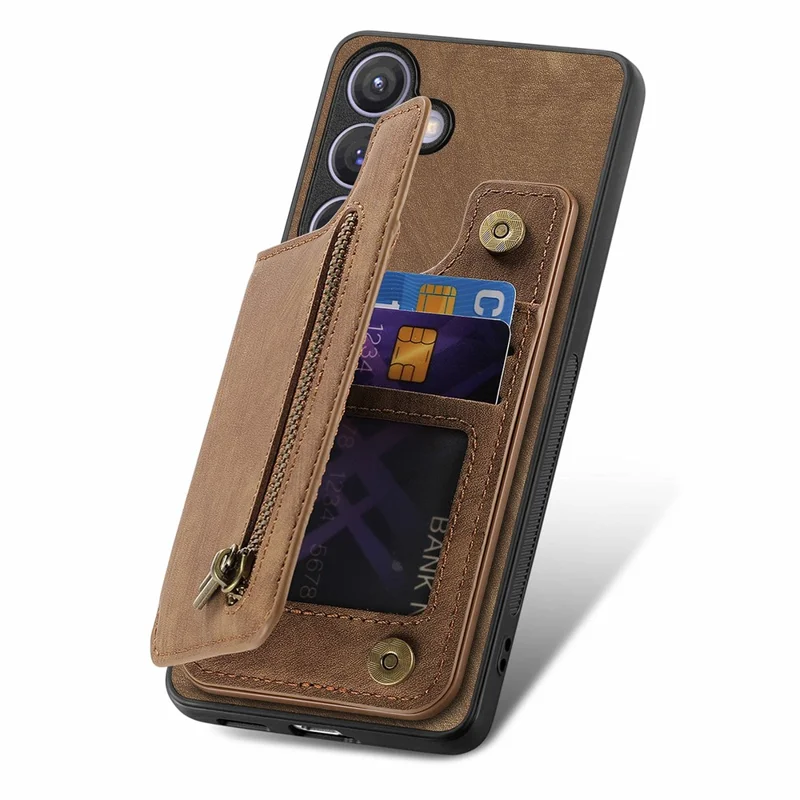 D15 For Samsung Galaxy S24 Wallet Case Retro PU+TPU Anti-scratch Kickstand Phone Shell - Brown