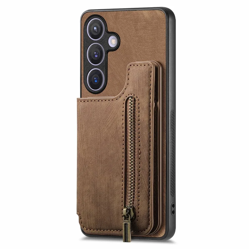 D15 For Samsung Galaxy S24 Wallet Case Retro PU+TPU Anti-scratch Kickstand Phone Shell - Brown