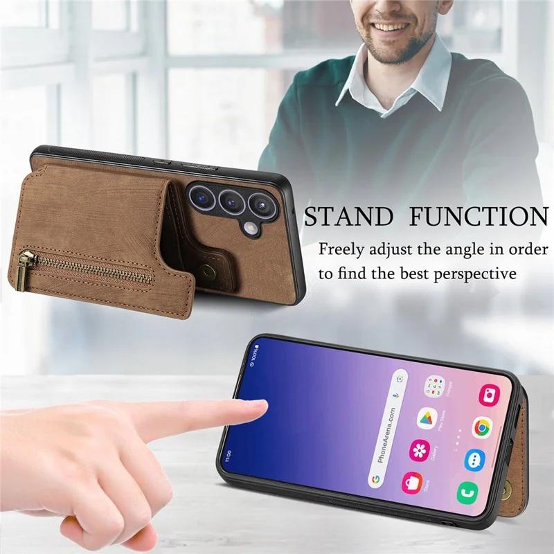 D15 For Samsung Galaxy S24 Wallet Case Retro PU+TPU Anti-scratch Kickstand Phone Shell - Brown