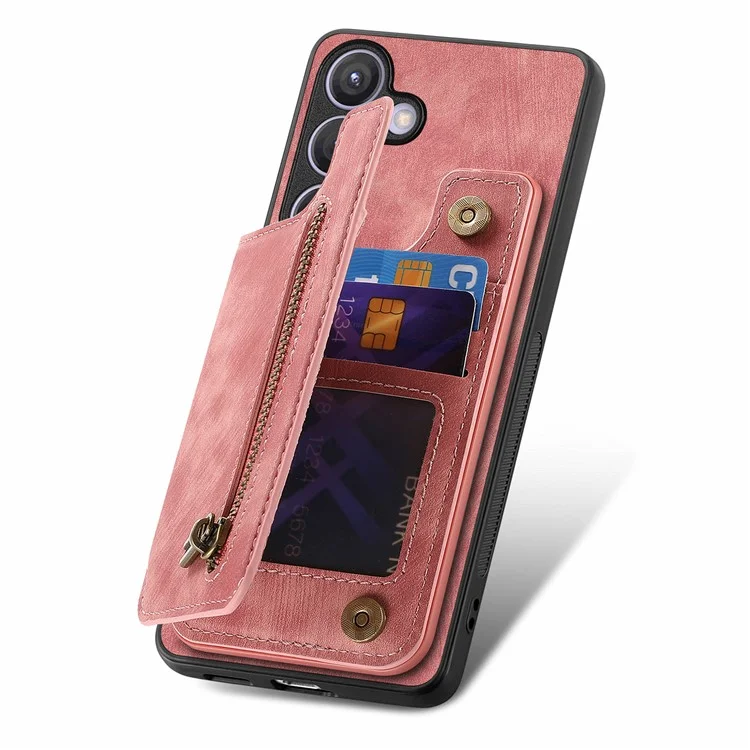 Étui D15 pour Samsung Galaxy S24+ Rétro PU+TPU Support Portefeuille Coque de téléphone - Rose