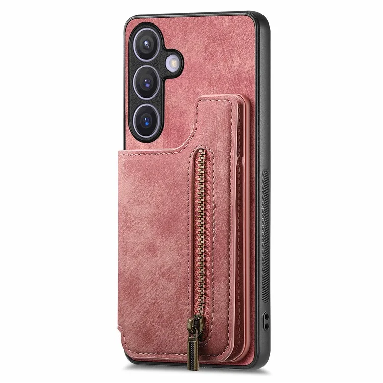 Étui D15 pour Samsung Galaxy S24+ Rétro PU+TPU Support Portefeuille Coque de téléphone - Rose