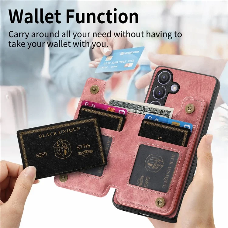 Étui D15 pour Samsung Galaxy S24+ Rétro PU+TPU Support Portefeuille Coque de téléphone - Rose