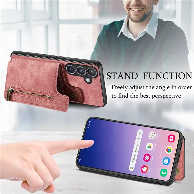 Étui D15 pour Samsung Galaxy S24+ Rétro PU+TPU Support Portefeuille Coque de téléphone - Rose