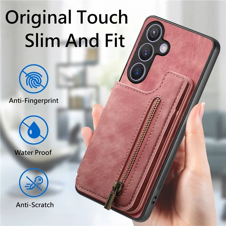 Étui D15 pour Samsung Galaxy S24+ Rétro PU+TPU Support Portefeuille Coque de téléphone - Rose