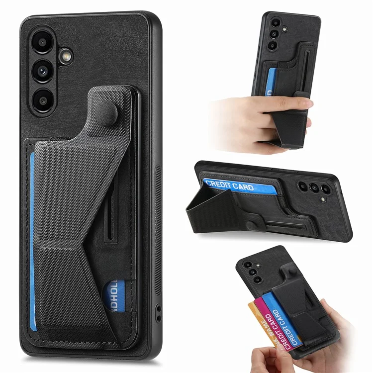 D13 For Samsung Galaxy A34 5G Case Retro Leather Card Slot Phone Shell with Kickstand - Black