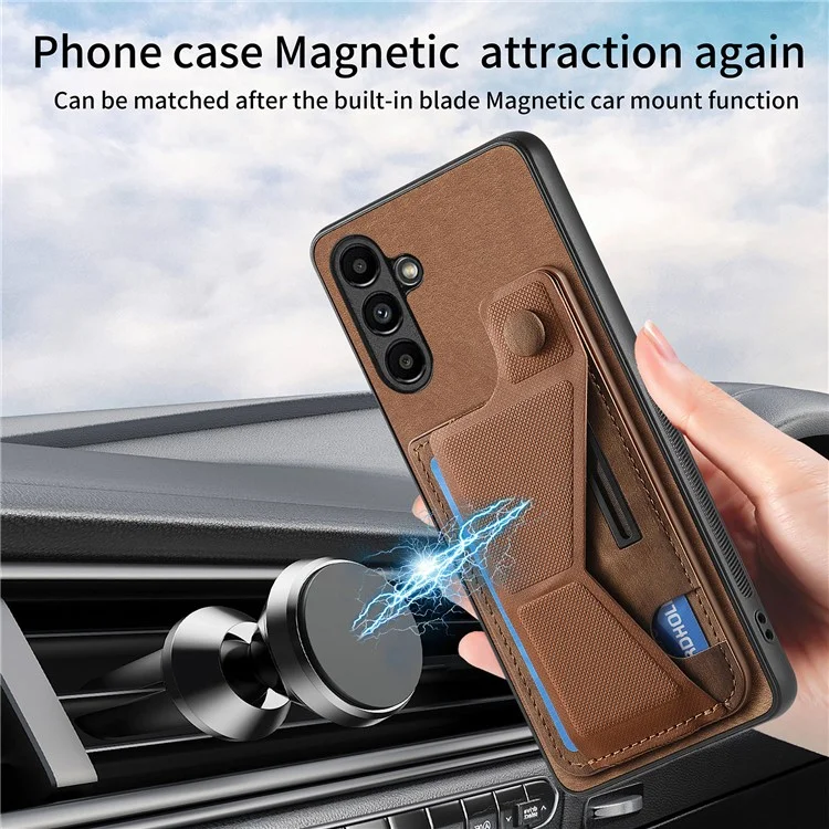 D13 For Samsung Galaxy A34 5G Case Retro Leather Card Slot Phone Shell with Kickstand - Black