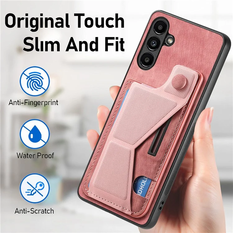 D13 For Samsung Galaxy A34 5G Case Retro Leather Card Slot Phone Shell with Kickstand - Black