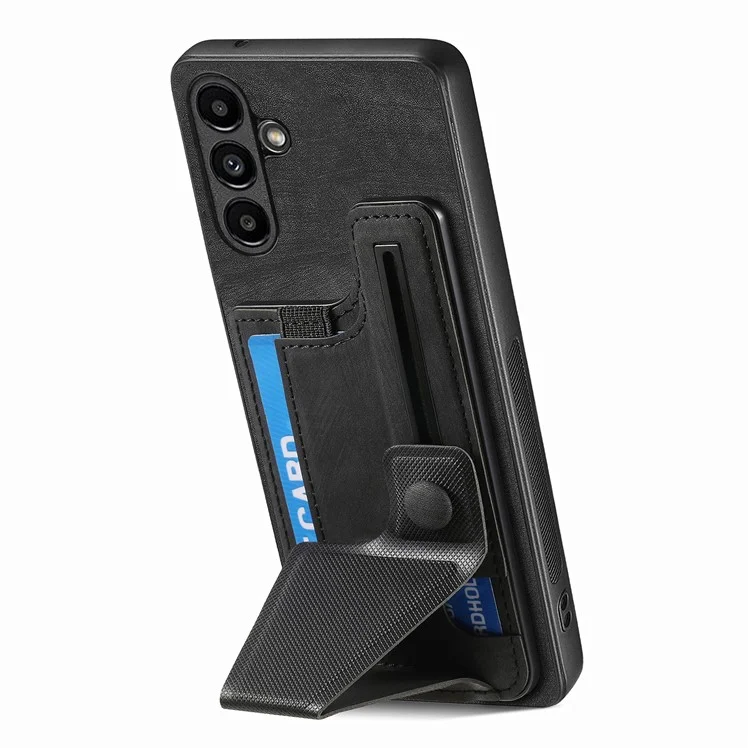 D13 For Samsung Galaxy A34 5G Case Retro Leather Card Slot Phone Shell with Kickstand - Black