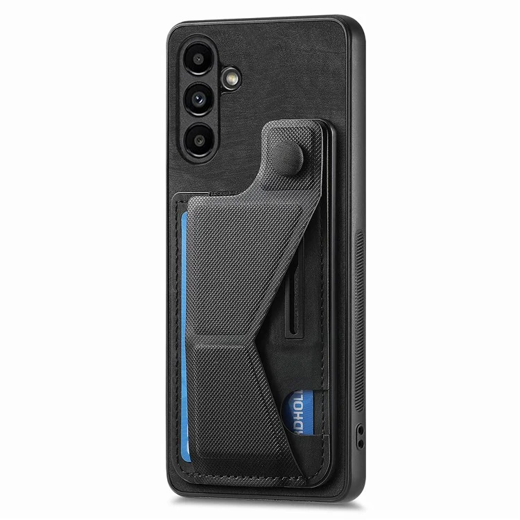 D13 For Samsung Galaxy A34 5G Case Retro Leather Card Slot Phone Shell with Kickstand - Black